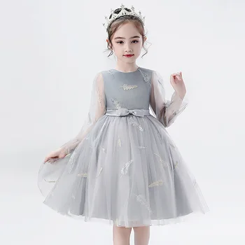 Meitenes Pusi Princese Kleitas Jaunu 2021. Gadam Bērni mežģīnes garām piedurknēm Kleita Toddler Meitenes, Kāzas, Dzimšanas dienas Apģērbs bērnu kostīms