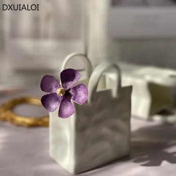 DXUIALOI mūsdienu minimālisma radošā keramikas ēdamistaba uzglabāšanas vāze dekoru kaulu ķīna dzīvojamā istaba soma, ziedu kompozīcijas, vāze