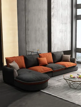 Ziemeļvalstu auduma dīvāns kombinācija no lateksa trīs personas, mūsdienu vienkārši dzīvojamā istabā visu apdare 123 persona neto sarkans dīvāns