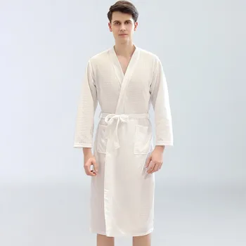 Vīrieši Sleepwear V-Veida Kakla Drēbes Kimono Pavasara Peldmētelis Kleita Mājas Drēbes Gadījuma Naktskrekli Lounge Valkā
