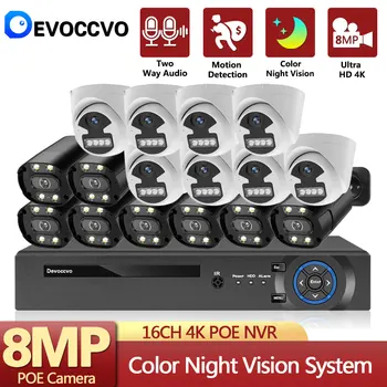 16CH 8MP 4K POE VRR CCTV 2 Audio Kameras Drošības Sistēmas Komplekts Iekštelpu HD Krāsa Nakts Redzamības Video Novērošanas IP Kameras Sistēma Se