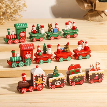 Mini Ziemassvētku Vilcieni, Vagoni Koka Vilcienu un Ragavas Rotaļu Komplekts Ziemassvētku Puse Apdares