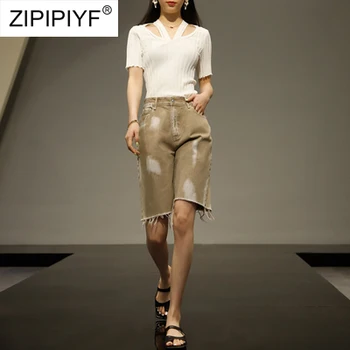 Vienkārši Modes Tshirt Ar Džinsa Īss Divas gabals, kas Sieviešu Multiplikācijas filmu printted Kokvilnas + Fāzēm Pušķis Slim Jean Šorti Tērpiem c125