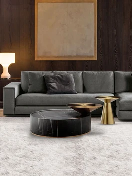 Luksusa post-moderna kombinācija marmora kafijas galdiņu dzīvojamā istabā radošā kafijas galda dubultā kārtā