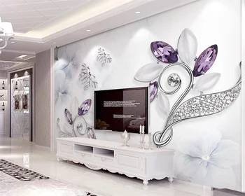 Custom tapetes, 3D stereo foto sienas violeta kristāla ziedu butterfly 3d papel de parede rotaslietas TV fona tapešu sienas