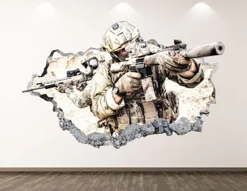 Karavīri Sienas Decal - Kara 3D Smashed Sienas Mākslas Uzlīmes Bērniem Dekoru Vinila Sienas Plakātu Pasūtījuma Dāvanu KD377
