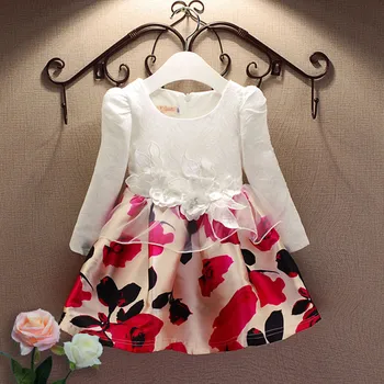 Modes žakarda Pavasarī un Rudenī garām piedurknēm mežģīnes drukas kleita princese puse baby girl kleitas meitene drēbes 3-7 gadiem