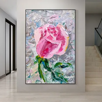Rožu Ziedu Eļļas Gleznu Faktūru Nazis Audekls Attēlu Art Sienas Apdares Panelis Set Bez Rāmīša Gleznas Viesnīca Mākslas Darbu