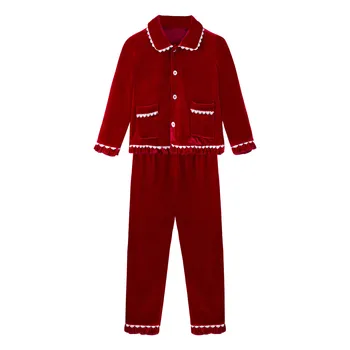 Baby Meitenes Ziemassvētku Pidžamu Komplekts Ziemas Samta Kids Sleepwear Long Sleeve Mežģīnēm Rotāti Topi Un Bikses Apģērbs, Bērnu Pidžamas