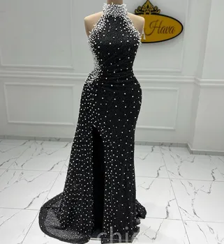 Luksusa Black Sirēna Balli Saderināšanās Kleita 2023 Augsta Kakla Fāzēm Pērles Vakarā Formālās Kleitas Āfrikas Drēbes De Soirée