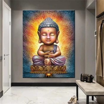 Diy Dimanta glezna krustdūrienā reliģijas, Kvadrātveida, Apaļas mozaīkas rhinestones Pilna izšuvumi Budas statuja Shakyamuni ūdenskritums