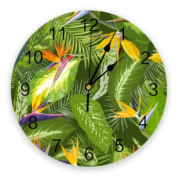 Havaju Salas Tropisko Palmu Lapām Sienas Pulkstenis Mājas Dekorēšana Dzīvojamā Istaba Kvarca Adatu Karājas Skatīties Mūsdienu Virtuves Pulkstenis