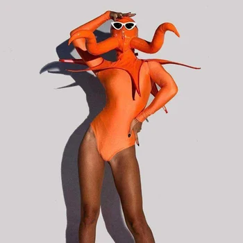 Astoņkāji Apģērbs GOGO Deju Kostīms Sieviešu Apelsīnu Bodysuit Murgot, Aksesuāri, Cepures Naktsklubu, DJ DS Valkāt Darbības Kostīmu 1483