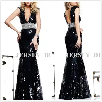 bezmaksas piegāde eleganta kleita 2016 luksusa kristāla V-veida kakla plus lieluma vestidos formales ilgi black jaunu un seksīgu puse, balles kleitas, kleita