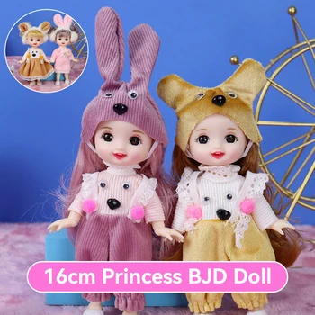 Mini 16cm BJd Lelles 13 Kustamo Kopīgu Meitene Lelle 3D Lielas Acis 1/12 Modes Princese Lelle DIY Saģērbt Rotaļlieta Ar Apģērbu, Bērniem, Dāvanu