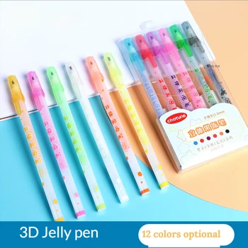 12 gab 3D želejas pildspalvas krāsas bērnu un studentu gleznu pildspalvu rokā kontu gēla pildspalva 12-krāsu marķieri komplekts Krāsas Mākslas piederumi