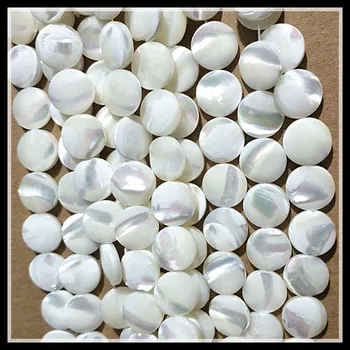 32pcs daba balta korpusa krelles virknes monētas forma, jūras māte, pērļu izmērs 12mm top modes pērles