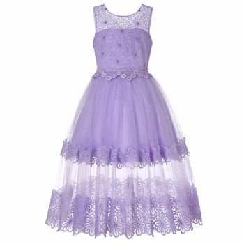 Ziedu Izšuvumi Ilgi Princese Kleita 2019 Jauno Bērnu Apģērbu Toddler Meitenes Bez Piedurknēm Klavierspēlē Kleita Elegent Kleita