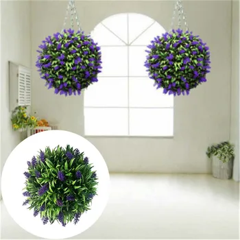 Buxus Topiary Bumbas Karājas Grozā Augu Violeta Mākslīgo Ziedu Lavanda