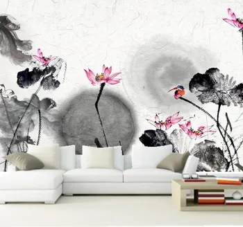 Pasūtījuma 3D gleznojumi,Svaigi lotus leaf Ķīniešu fona papel de parede,viesnīcu, restorānu, viesistaba, dīvāns, TV sienas guļamistabā tapetes