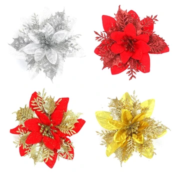 H9ED Spīguļi, Mākslīgo Ziedu Poinsettia Vainags, Ziemassvētku Rotājumi, Āra Ziemassvētku Eglītes Rotājumi DIY Puse Dekori