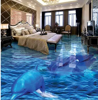 Grīdas, krāsošana 3D Tapetes krāsošana Delfīnu, Jūras Pasauli, self-adhesive PVC Tapetes