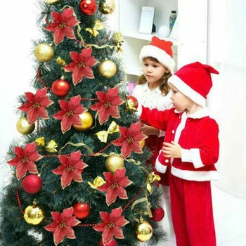 Mākslīgās Ziemassvētku Ziedi, Mirdzums Viltus Ziedu Priecīgus Ziemassvētku Eglītes Rotājumi Mājās 