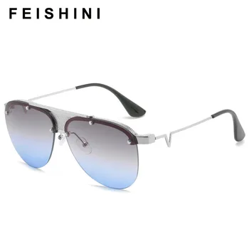 FEISHINI Augstas Kvalitātes Zīmols Metāla Saulesbrilles Vīriešiem Retro Modes Slīpums Vairogs Moderns Saulesbrilles Sieviešu Lielgabarīta UV Aizsargs