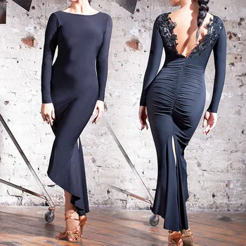 Mežģīnes Balles Konkurences Kleitu Mūsdienu Dancewear Backless Tango Kleita Valsis Dancig Apģērbs Ilgi Valsis Kleita Skatuves Kostīmu BI175