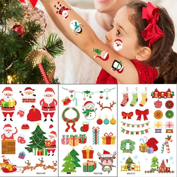Bērniem Karikatūra Ziemassvētku Pagaidu Tetovējumu Uzlīmes, Ziema, Santa Claus Sniegpārsliņu Koks Ūdensnecaurlaidīgus Pagaidu Viltus Sejas, Roku, Uzlīmes