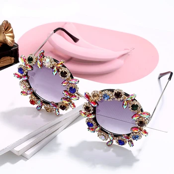 Jaunu Karstā Pārdošanas Apaļā Dimanta Luksusa Saulesbrilles Krāsains Modes Šarmu Krāšņs Personības Rhinestone Sieviešu Saulesbrilles