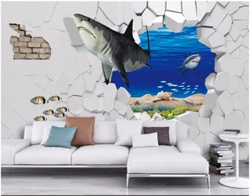 3d telpā tapetes custom sienas Zemūdens haizivs lauzt sienu apdare, glezniecība, foto tapetes sienām, 3d sienu gleznojumi