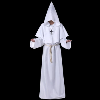 Halloween Raganu Kostīmu Priesteris Kristiešu Uzvalks Cosplay Viduslaiku Mūku Drēbes Unisex Kristieši Kleitas Kapuci Vērtnes Melna Balta