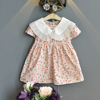 Baby Meitenes Kleita Vasaras Korejiešu Stilā Ar Īsām Piedurknēm Ziedu Drukāt-Line Meitene Kleita 2022 Vintage Gadījuma Princese Kleitas