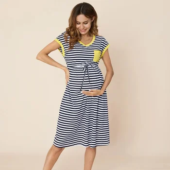 Vasaras Modes Dzemdību Kleitas Grūtniecības Drēbes Plus Izmēra Kokvilnas Kleita Bez Piedurknēm Svītrainām Laivu Kakla Gadījuma, Maternitātes Drēbes