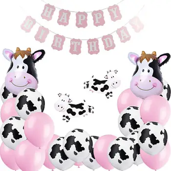 Saimniecības Puse Balonus Uzstādīt Govs Happy Birthday Banner un Baloni Dzīvnieku Tēmu Puse Bumbiņas Dzimšanas dienu Dekori