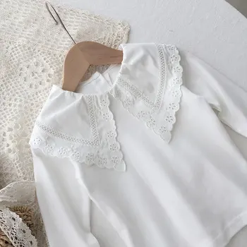 Ir 2021. meitenes rudens zemāko krekls kokvilnas bērnu mežģīnes, atloks, balts krekls princese baby bērnu kritums apģērbu toddler meitenes