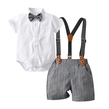 Puika Pirmo Dzimšanas dienas svinības Drēbes, Bērnu Zēnu Apģērbs ar Īsām Piedurknēm Džentlmenis, T-krekls Un Šorti Puika Kāzu Džentlmenis Uzvalks