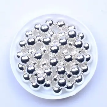 Metālisko Sudraba Krāsu, Sveķu Pērles 5mm 4mm 6mm 7mm 8mm 10mm Nav Caurumu Imitētu Pērle Cabochon Apaļas Pērles DIY Modes Rotaslietas