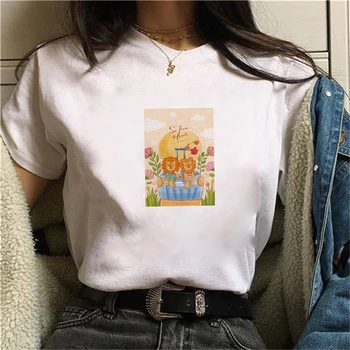 Ir 2021. Jaunu T Krekls Karikatūra Lauva Harajuku Ulzzang T-Krekls Femal O-veida kakla Vasaras Topi 90s Meitenes Grafiskais Tee Sieviete Apģērbi