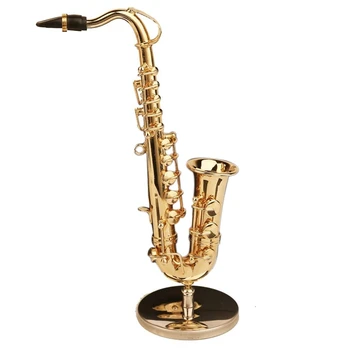 Vara Miniatūras Tenora Saksofons Ar Statīvu Un Gadījumā, Mini Mūzikas Instrumentu Miniatūra Leļļu Namiņš Modeli, Mājas Apdare