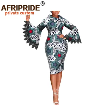 Āfrikas Elegants Ankara Kokvilnas Kleitas Sievietēm Afripride Izlīdzināšanu Piedurknēm Ceļa Garums Sieviešu Zīmulis Kleita A2025015