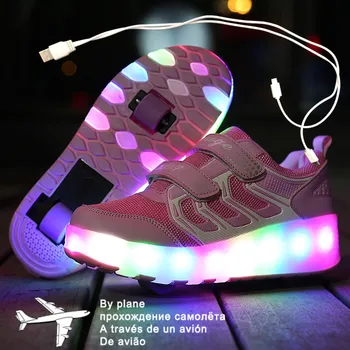 Izmērs 27-43 Rullīšu Čības Bērniem Zēni LED indikators iedegas, Kurpes ar dubultiem Riteņiem USB Uzlādes Skate Apavi Bērniem Zēni Meitenes