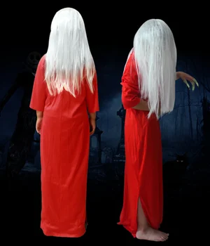 Halloween Masku Biedējošu Kostīmi ar Parūku Līgava Terora Drēbes, Ģērbšanās Sieviešu Balts Sarkans jaunu Sievieti, Tērpu Sadako