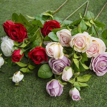 5 lielais galvas rožu mākslīgo ziedu pušķis, kāzu ziedi, mājas, svētku, foto, ņemot diy dekoratīvie ziedi bezmaksas piegāde