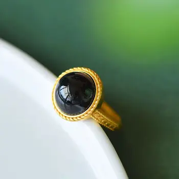 Bezmaksas piegāde Ķīnas tiesa stila 925 gredzenu sieviešu uzstādīt perfektu gredzenu black beauty Ķīna jēra tauku melns gredzens