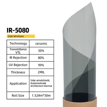 75cmX300cm IR80% VLT50% Anti-glare UV Aizsardzību, Augstas Kvalitātes Nano Keramikas Saules Auto stiklu Tonējums Filmu