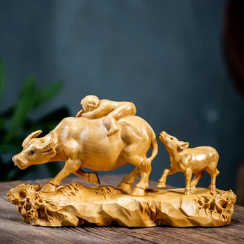 18 cm Gans, Govju Bērnības Laika Koka Griešanai Dzīvnieku Ķīniešu Feng Shui Amatu Mājas Apdare