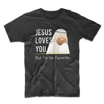 Jēzus Tevi Mīl, Bet es esmu Viņa Mīļākā. Smieklīgi Reliģiju, Dievu, Kristīgo T-Krekls. Vasaras Kokvilnas O-Veida Kakla Īsām Piedurknēm Vīriešu T Krekls Jaunas
