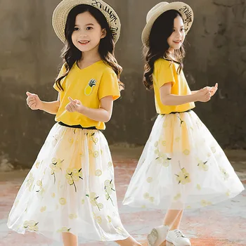 Bērnu vasaras 2019 bērnu meitene modes print T-krekls, svārki bērnu divdaļīga princese kostīmu 4 6 8 10 12 gadiem